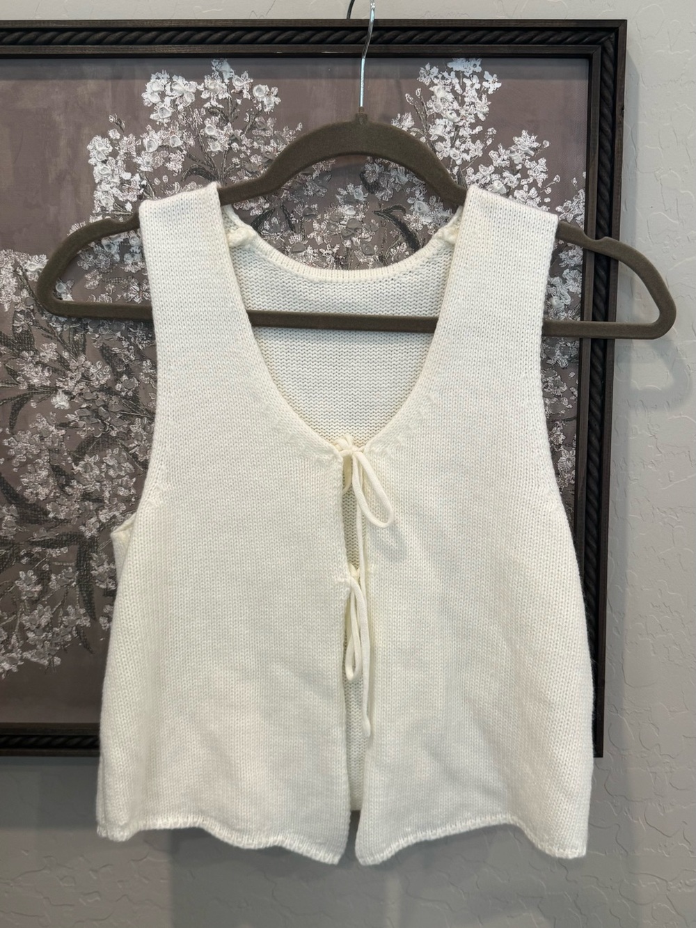 Cream Knit Tie-Front Tank Top